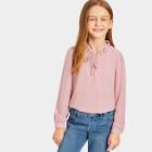 Shein Girls Frilled Tie Neck Keyhole Front Top