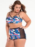 Shein Multicolor Printed Mesh Insert Plus Size Bikini Set