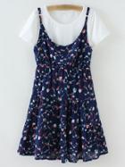 Shein White Plain T-shirt With Printed Skater Dress