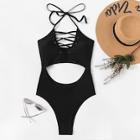 Shein Cut-out Lace-up Halter Swimsuit