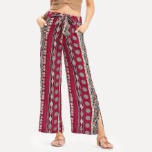 Shein Knot Detail Geo Print Split Pants