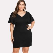 Shein Plus Flutter Sleeve V Neck Dress