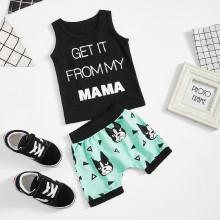 Shein Boys Letter Print Vest With Dog Print Shorts