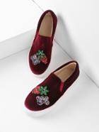 Shein Pineapple And Butterfly Pattern Flatform Velvet Shoes