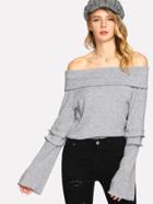 Shein Fold Over Bardot Ruffle Trim Knit Tee