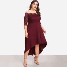 Shein Plus Lace Overlay Dip Hem Bardot Dress