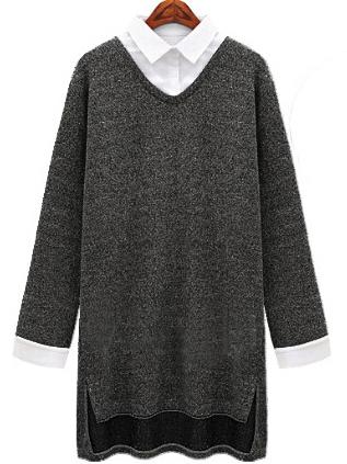 Shein Black Contrast Collar Scallop High Low Sweather Dress
