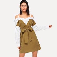 Shein Cold Shoulder Color-block Dress
