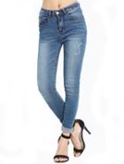 Shein Blue Slim Bleached Denim Pant Stylish Cosy Curved Jeans