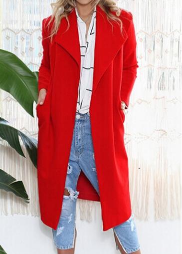 Rosewe Red Long Sleeve Long Woolen Coat