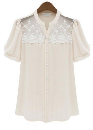 Rosewe Light Pink Short Sleeve Button Fly Summer Blouse