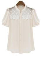 Rosewe Light Pink Short Sleeve Button Fly Summer Blouse