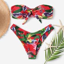 Shein Knot Front Random Tropical Bikini Set