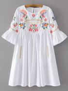 Shein Bell Sleeve Flower Embroidery Dress