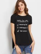 Shein Black Letter Print Side Slit High Low T-shirt