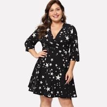 Shein Plus Star Print Surplice Wrap Dress