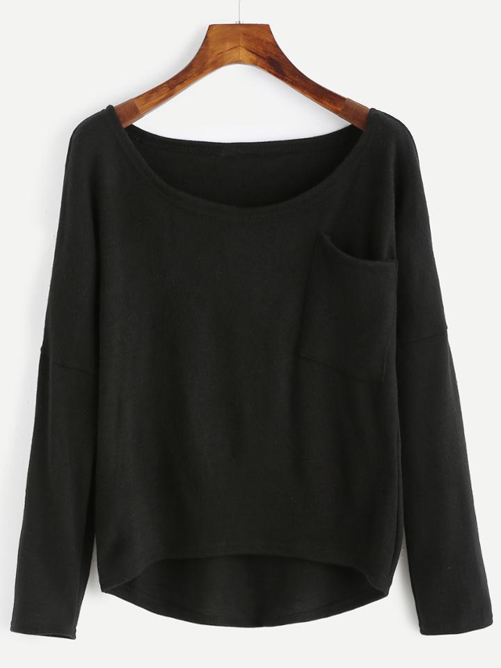Shein Black Pocket High Low Sweater