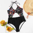 Shein Plus Calico Print Cut-out Swimsuit