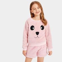Shein Girls Cartoon Teddy Pullover & Shorts Set
