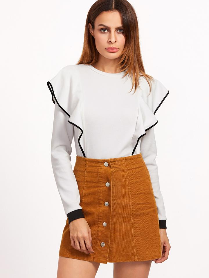 Shein Contrast Binding Exaggerated Ruffle T-shirt