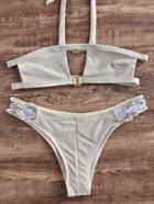 Shein Pale Khaki Halter Cutout Design Bikini Set