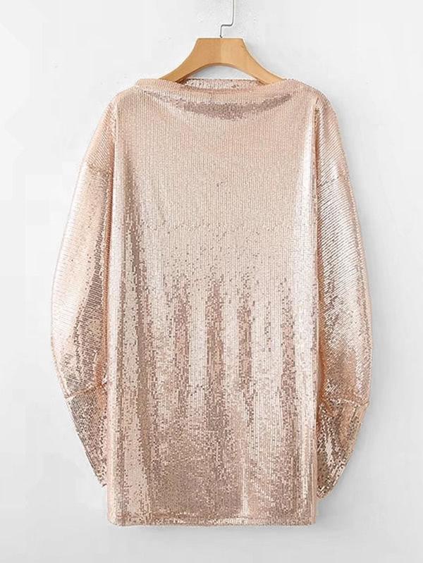 Shein Boat Neck Metallic Sequin Dress