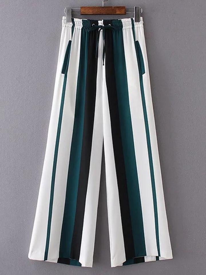 Shein Smocked Drawstring Waist Striped Wide Leg Pants
