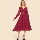 Shein Half Placket Chiffon Dress With Bow Belt