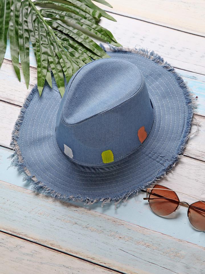 Shein Blue Raw Trim Detail Denim Hat