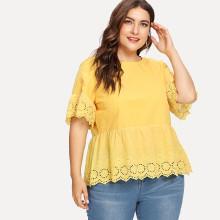 Shein Plus Eyelet Embroidered Ruffle Trim Top