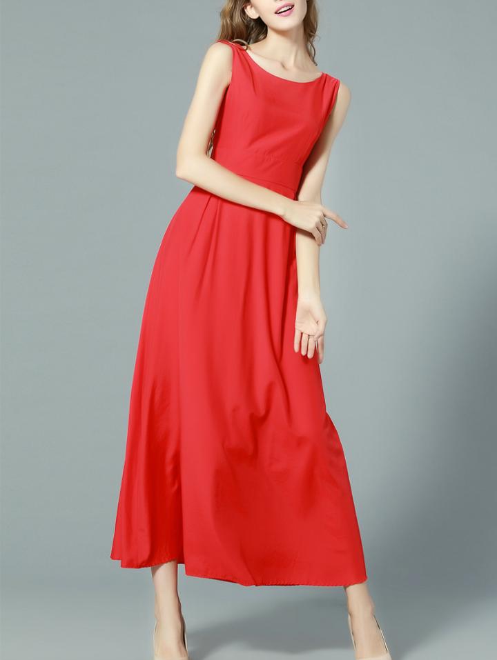 Shein Red Sleeveless Backless Maxi Dress