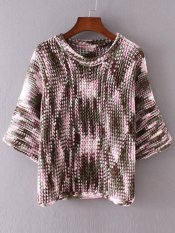 Shein Multicolor Round Neck Three Quarter Sleeve Knitwear