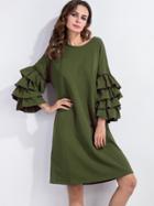 Shein Army Green Ruffle Sleeve Tee Dress