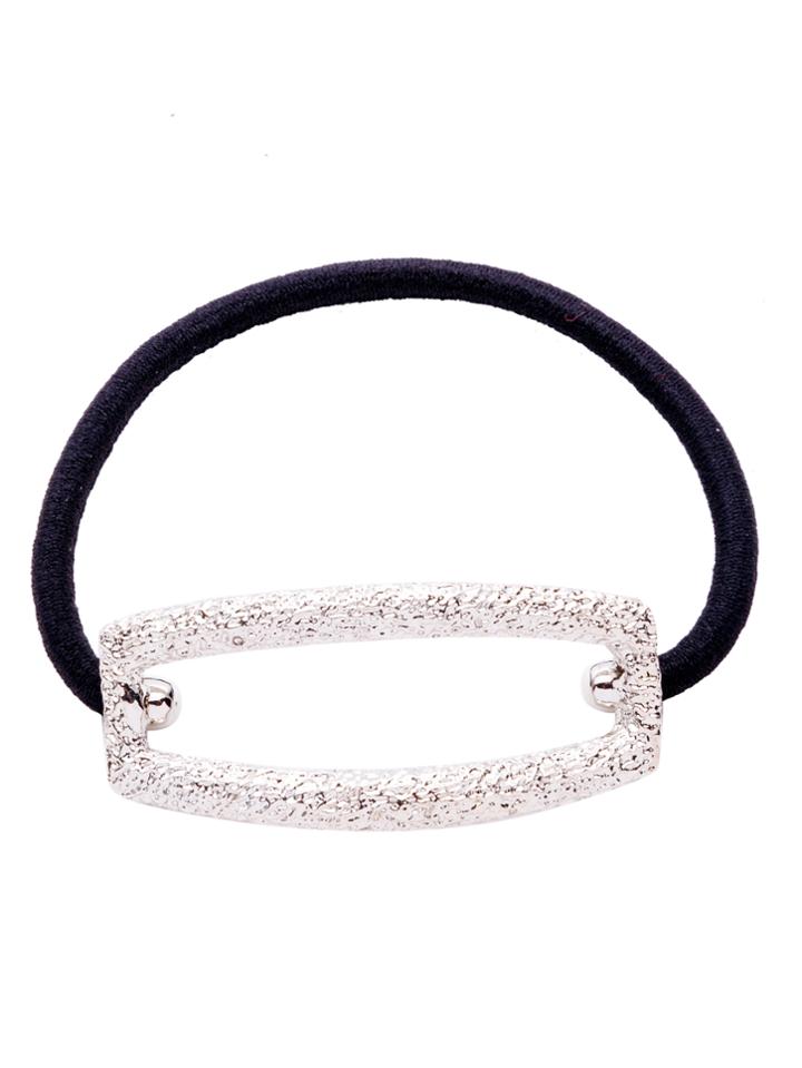 Shein Silver Hollowed Square Black Elastic Hair Tie
