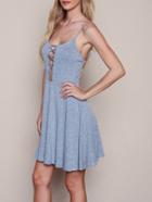 Shein Grey Spaghetti Strap Lace Up Skater Dress