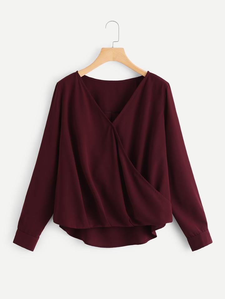 Shein V Neckline Dip Hem Wrap Top
