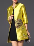 Shein Yellow Collar Embroidered Shift Coat