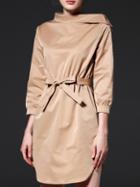 Shein Khaki Collar Tie-waist Split Shift Dress