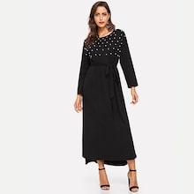 Shein Pearl Detail Tie Waist Hijab Dress