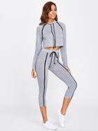 Shein Raglan Sleeve Binding Marled Crop Top & Leggings Set