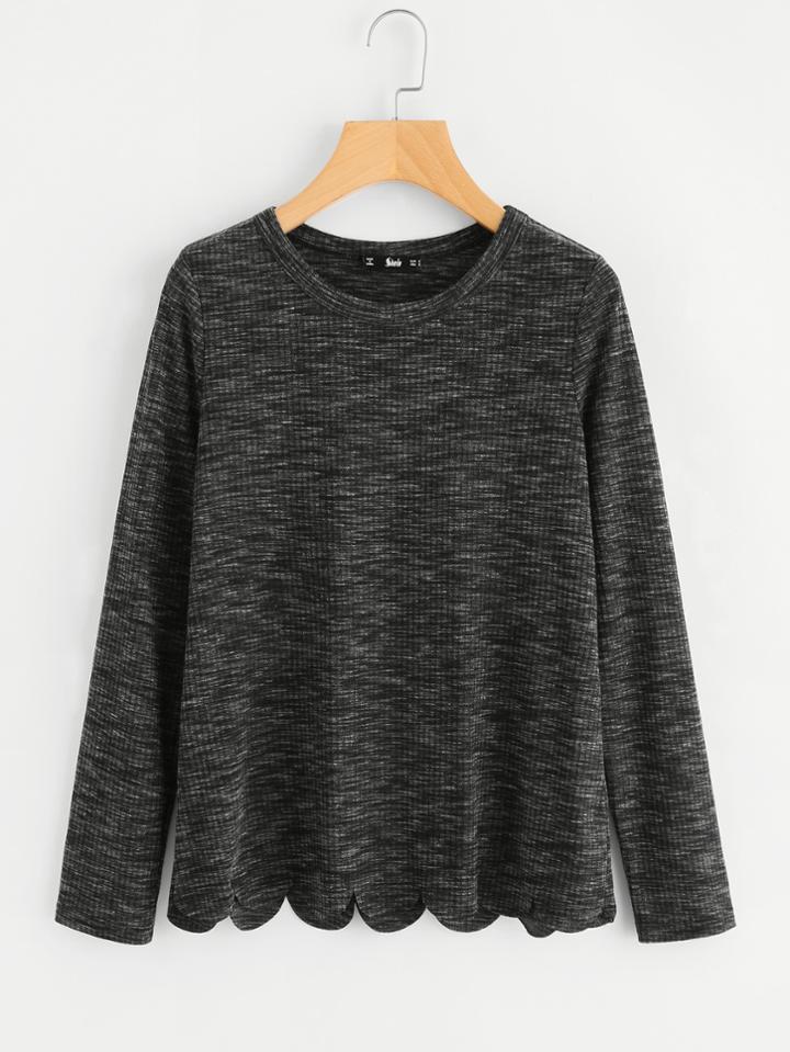 Shein Scallop Hem Space Dye Top