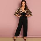 Shein Leopard Plunging Bodice Palazzo Jumpsuit