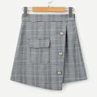 Shein Houndstooth Button Detail Asymmetrical Hem Skirt