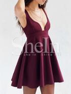 Shein Burgundy Sweetheart Sleeveless Backless Pleated Dress