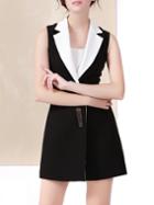 Shein Black Color Block V Neck Shift Dress