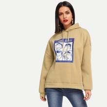 Shein Figure Print Split Side Drop Shoulder Hoodie