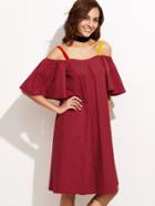 Shein Red Ruffle Sleeve Cold Shoulder Dress