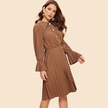 Shein Button Front Pleated Bell Sleeve Dress