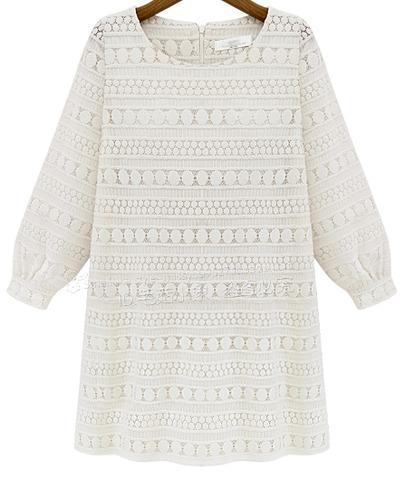 Shein White Long Sleeve Hollow Lace Dress