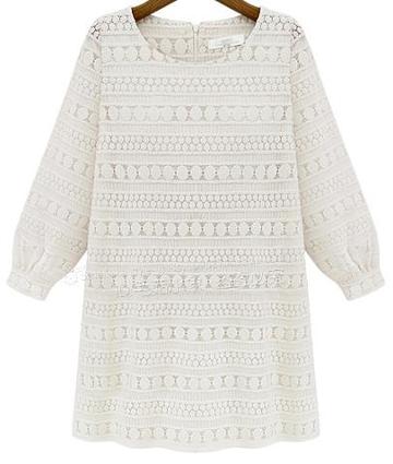 Shein White Long Sleeve Hollow Lace Dress